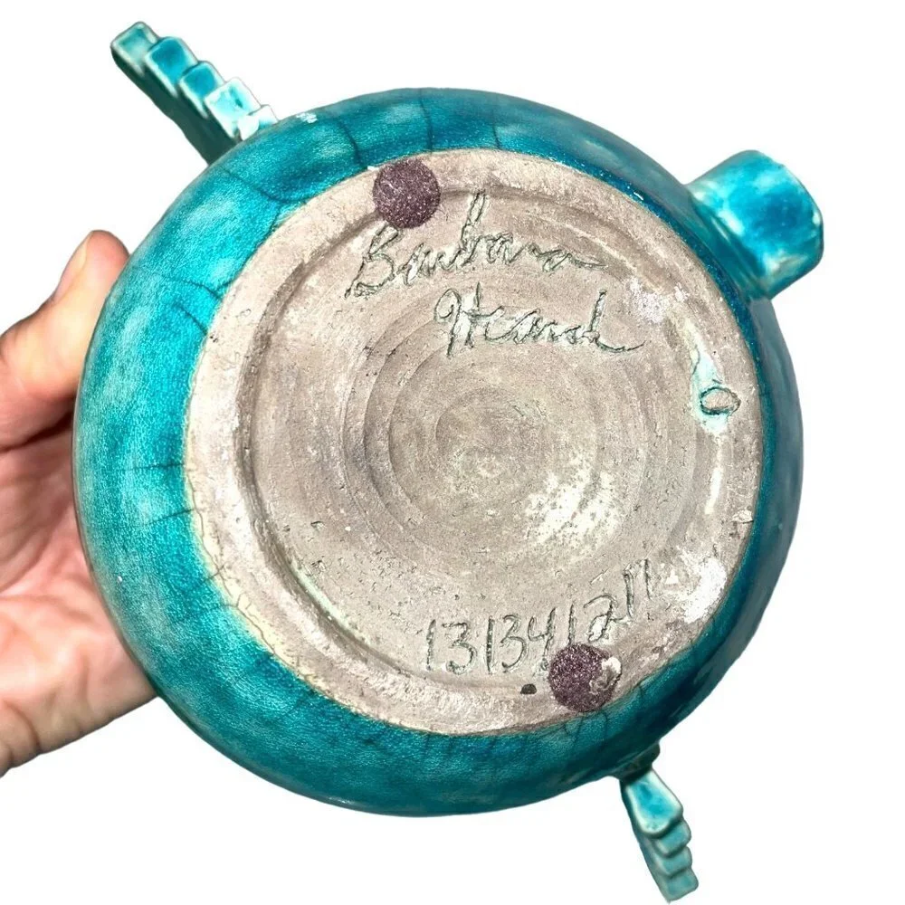 Barbara Heard Ceramic Lantern Signed Bird Head Blue Gray Handmade Pottery Candle
